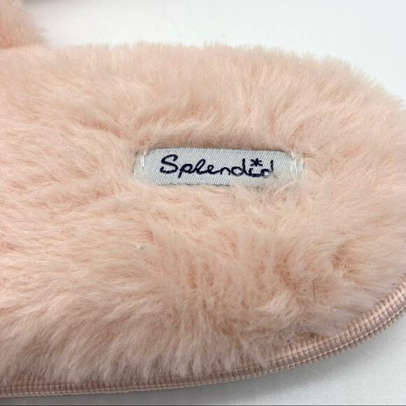 Splendid Womens M/L Slip On Criss-Cross Faux Fur Slippers Pink Lounge Fluffy‎ - Picture 5 of 7